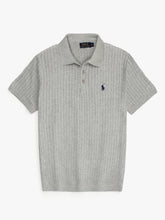 RL cable knit polo-heather grey